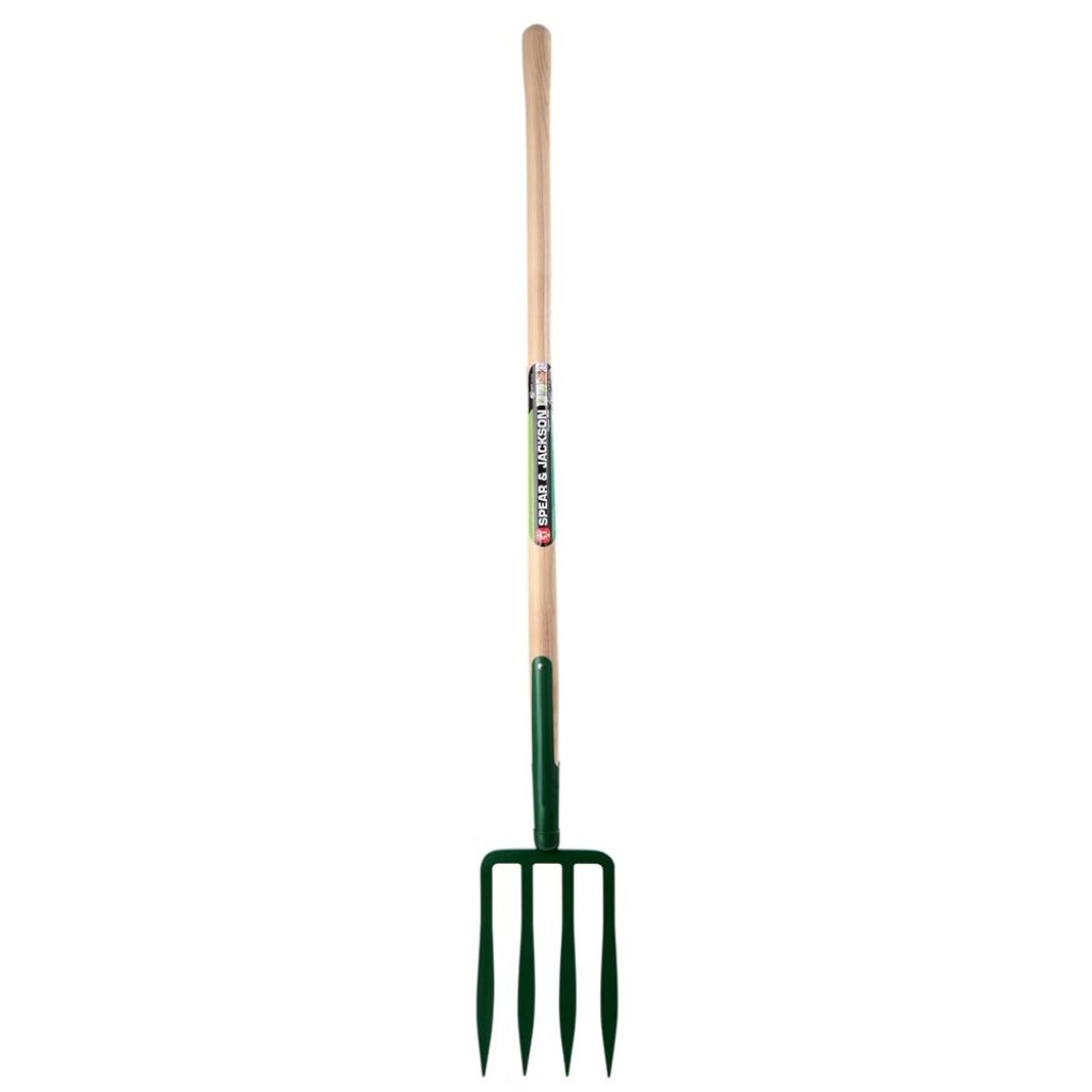  Fourche à Bêcher 4 Dents Spatulées 23 Cm Avec Manche En Bois Pomme Spear & Jackson