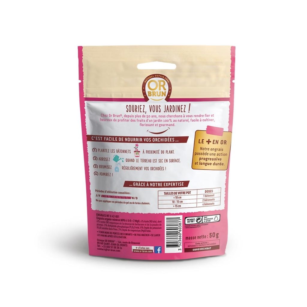  25 Bâtonnets D'engrais Orchidées Or Brun En Sachet Refermable