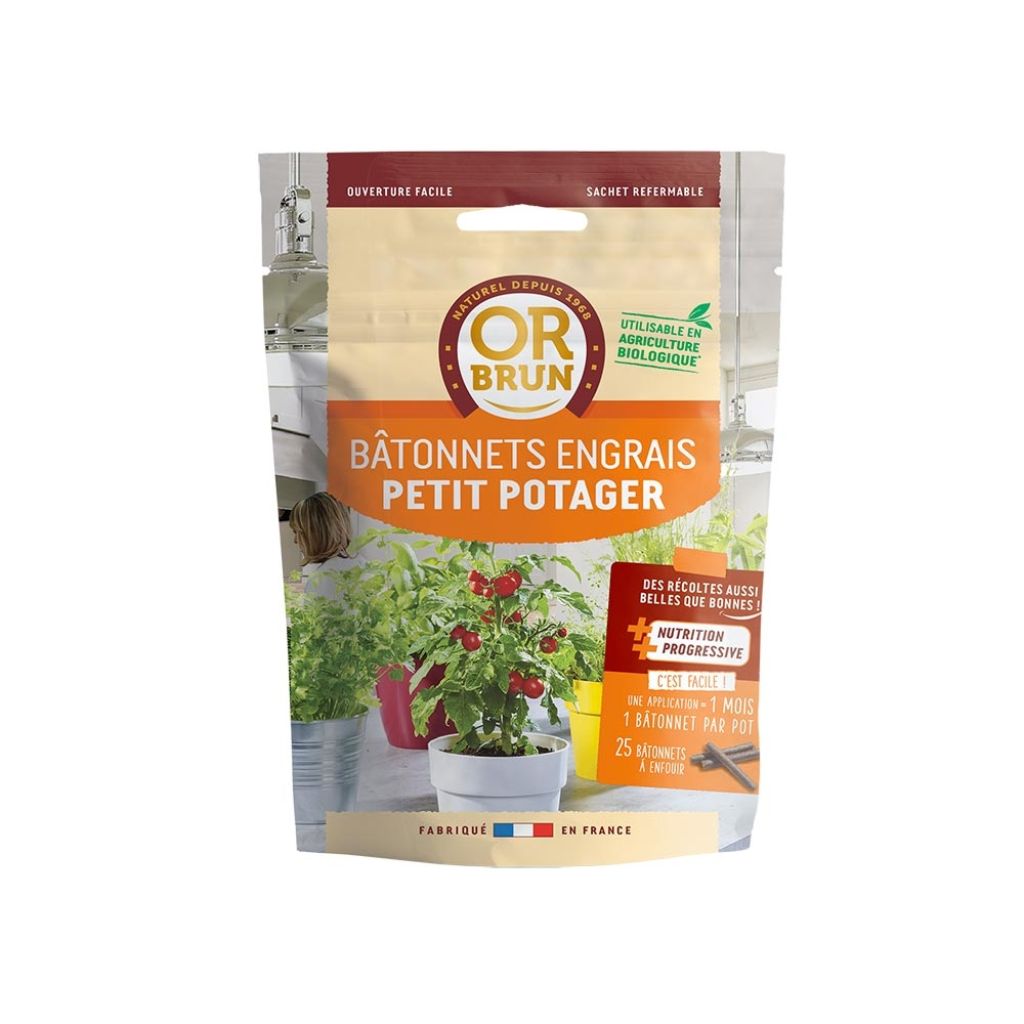  25 Bâtonnets D'engrais Petit Potager Et Tomates Or Brun En Sachet Refermable